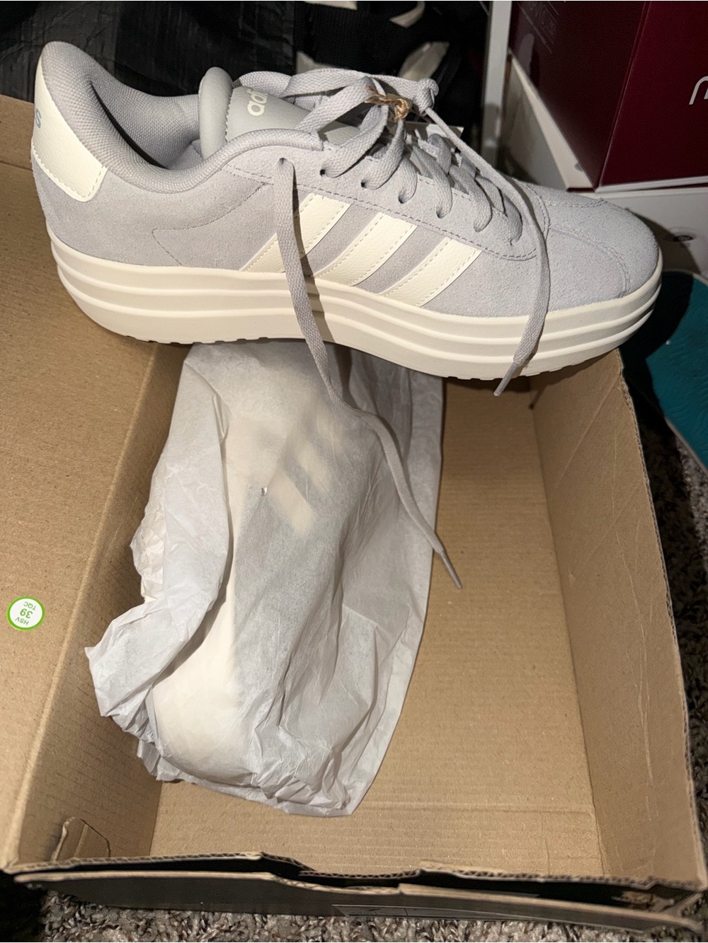 Light Gray Suede Platform Sneaker with White Stripes - Picture 5 of 5